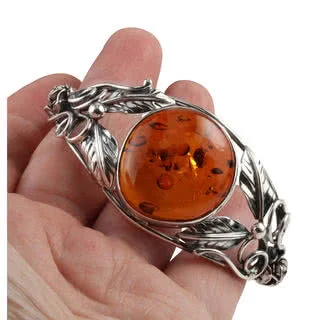 Oxidised Baltic Amber Heavy Handmade Silver Bangle