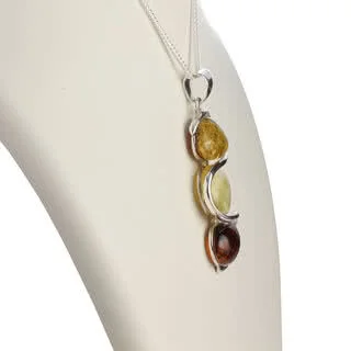 Triple Baltic Amber Sterling Silver Pendant 