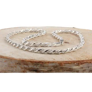 Unisex 4mm Diamond Cut Sterling Silver Rope Chain