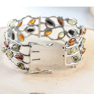 Wide Sterling Silver Baltic Amber Bangle