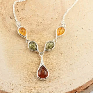 Multicoloured Baltic Amber Sterling Silver Necklace