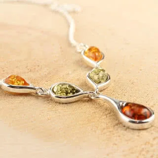 Sterling Silver Baltic Amber Drop Necklace