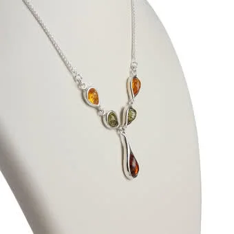 Multicoloured Baltic Amber Droplet Necklace