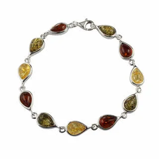 Multicoloured Baltic Amber Droplet Bracelet