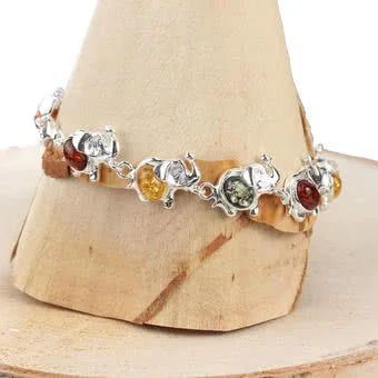 Multicoloured Baltic Amber Elephants Bracelet Multicoloured Baltic Amber Elephants Bracelet
