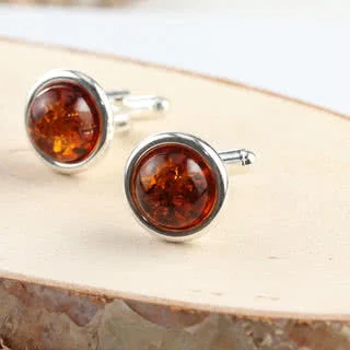 Large Round Baltic Amber Cufflinks