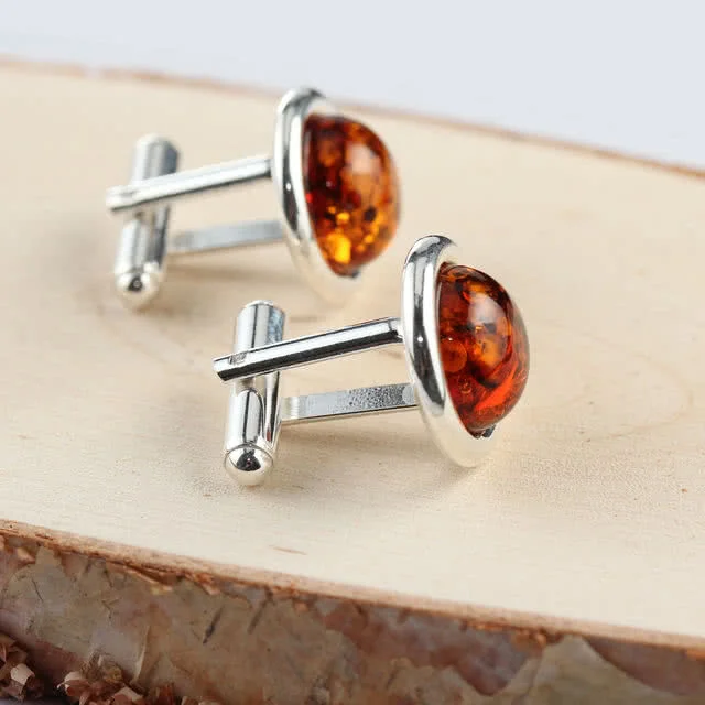 Cognac Baltic Amber Sterling Silver Cufflinks