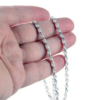 Solid Sterling Silver Unisex Diamond Cut Rope Chain