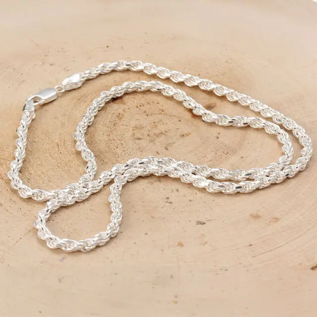 Solid Sterling Silver Diamond Cut Rope Chain 3.8m Diameter