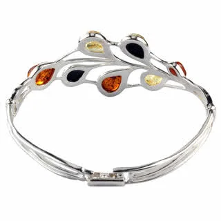 Hinged Sterling Silver Baltic Amber Bangle