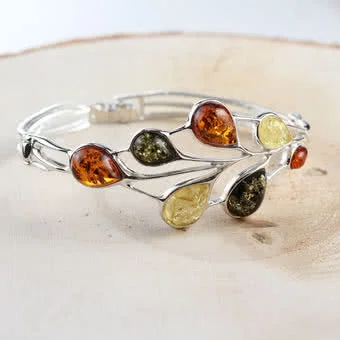 Multicoloured Baltic Amber Leaf Bangle