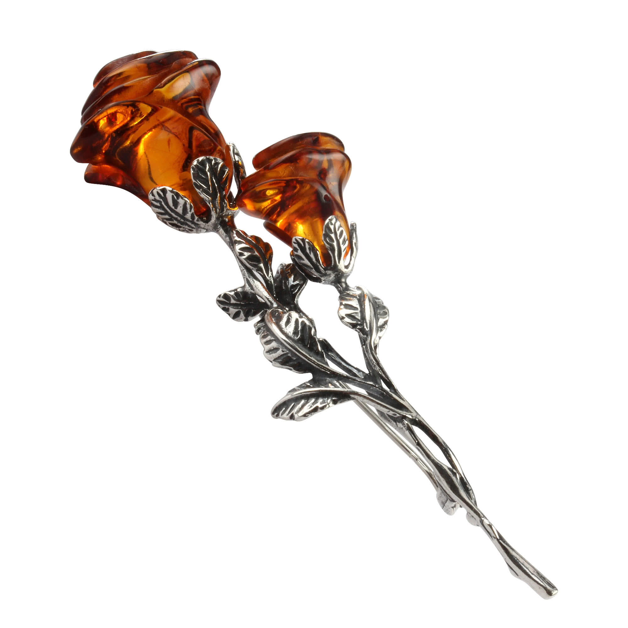 Rose Brooch Hand Carved Baltic Amber