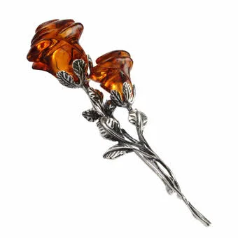 Double Baltic Amber Hand Carved Rose Brooch Double Baltic Amber Hand Carved Rose Brooch