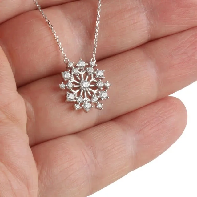 Round Sterling Silver Snowflake Necklace