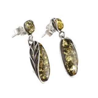 Double Drop Green Baltic Amber Earrings