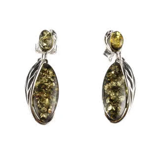 Green Baltic Amber Leaf Edged Earrings