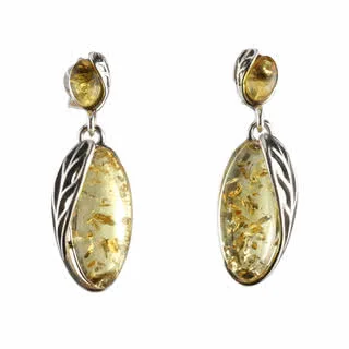 Leaf Edged Lemon Baltic Amber Earrings