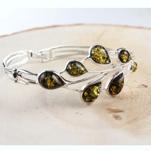 Green Baltic Amber Leaf Bangle