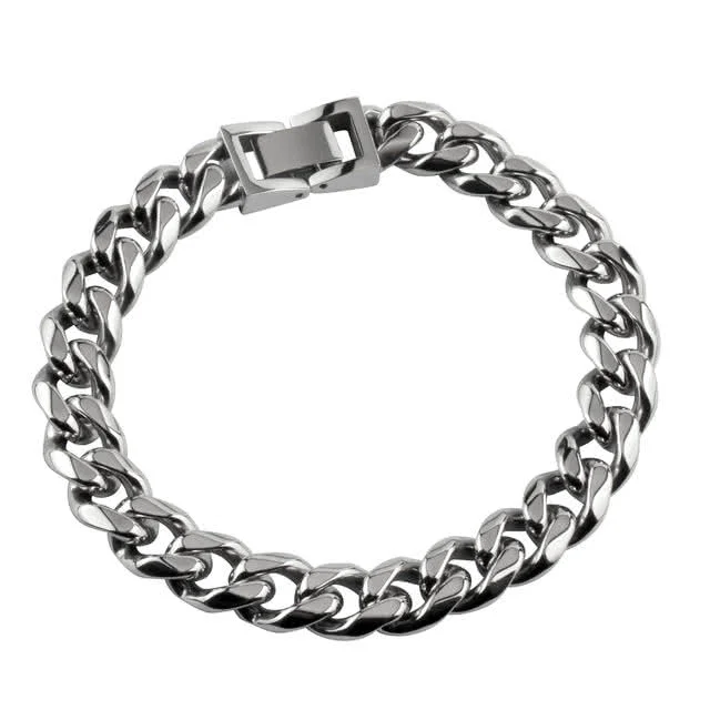 10mm Wide Stainless Steel Curb Bracelet - Chunky bevelled edges 