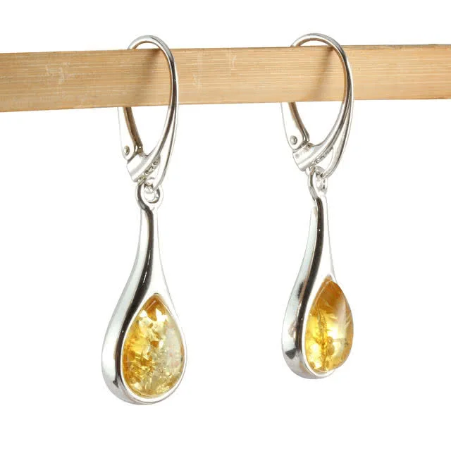 Pear Shaped Lemon Baltic Amber Earrings