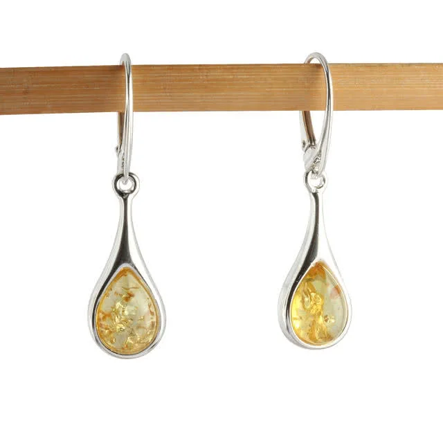 Sterling Silver Lemon Baltic Amber Drop Earrings