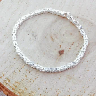 Ladies Square Byzantine Sterling Silver Bracelet