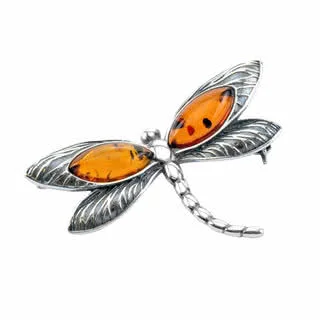 Oxidised Baltic Amber Sterling Silver Brooch
