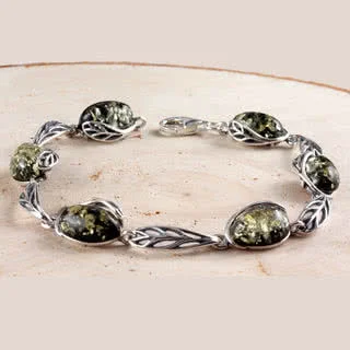 Green Amber Leaf Design Bracelet