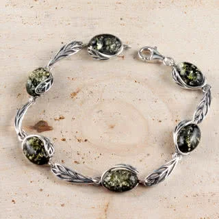 Green Baltic Amber Sterling Silver Bracelet