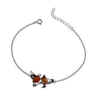 Rhodium Plated Sterling Silver Amber Doves Bracelet