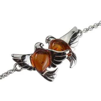 Sterling Silver Baltic Amber Doves Bracelet 