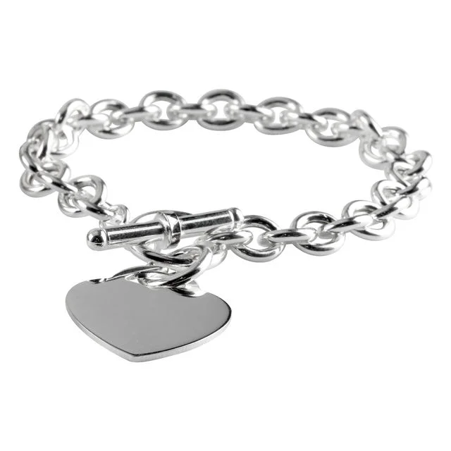 T-Bar Heart Charm Bracelet Sterling Silver