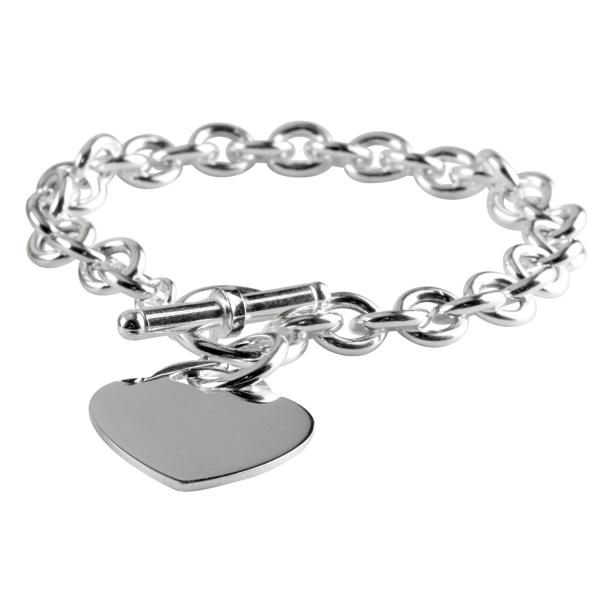 Sterling Silver Heart T-Bar Bracelet. Choice Of Lengths