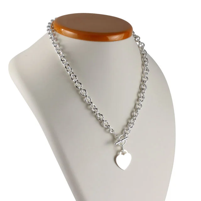 Sterling Silver Heart T-Bar Necklace