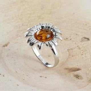 Honey Baltic Amber Sunflower Ring