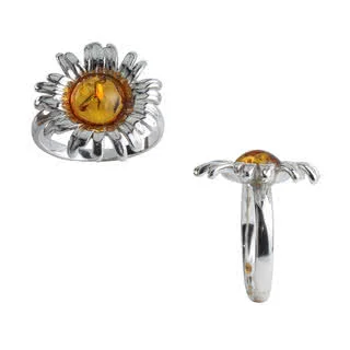 Sterling Silver and Baltic Amber Sunflower Ring