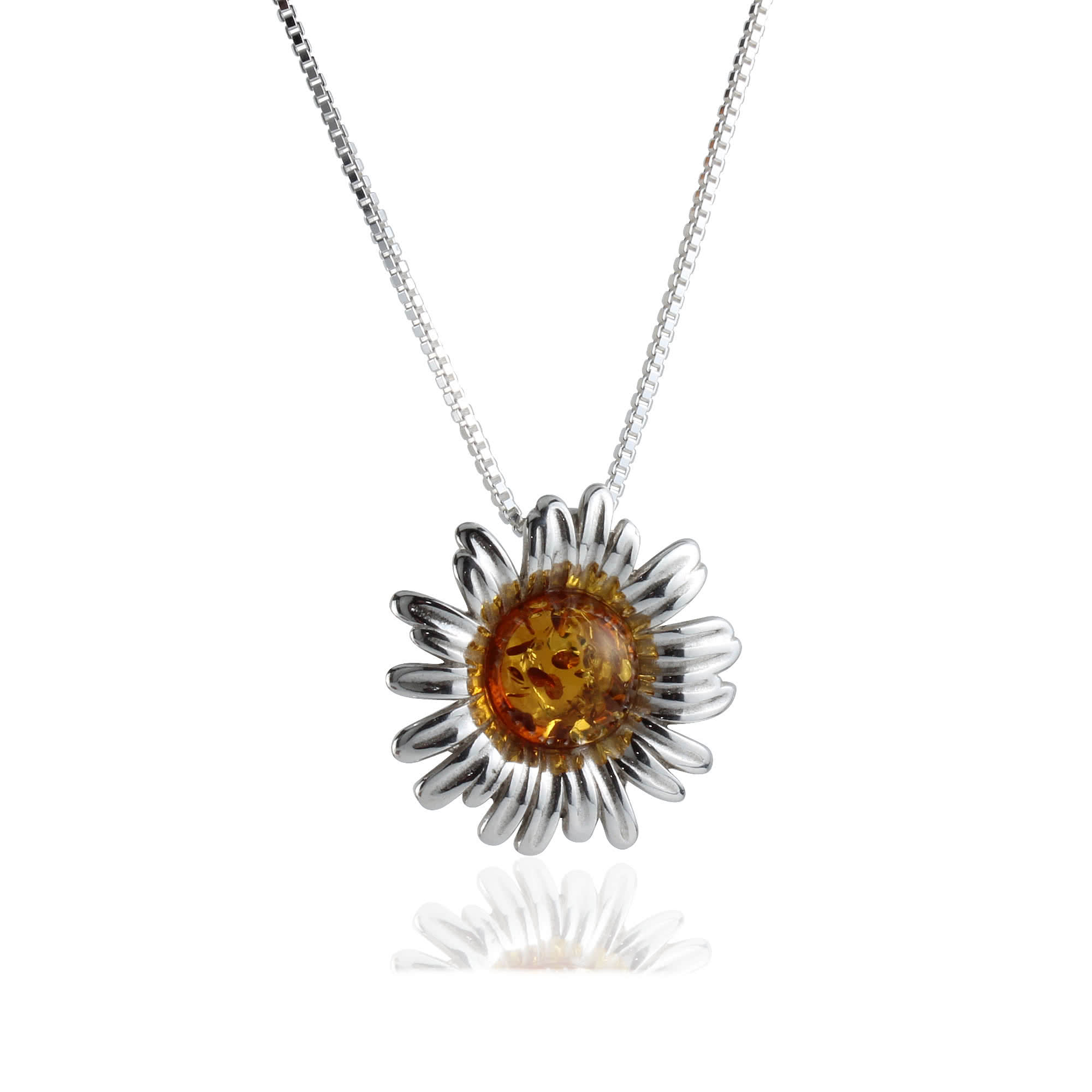 Amber Sterling Silver Sunflower Pendant Necklace Chain 18 Ian and Valeri Co