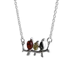 Honey, Lemon and Green Baltic Amber Bird Necklace