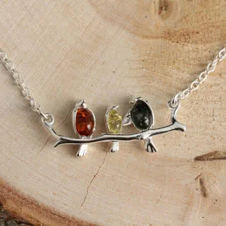 Sterling Silver Baltic Amber Bird Necklace