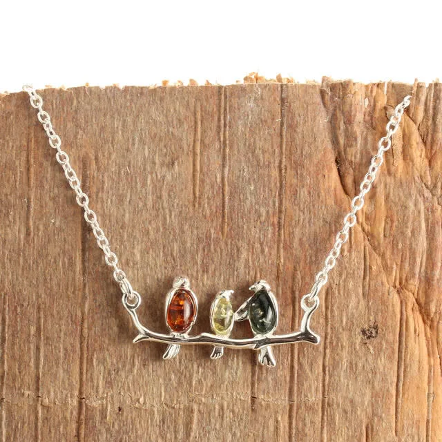 Birds On A Branch Baltic Amber Necklace