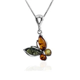 Multicoloured Baltic Amber Butterfly Pendant