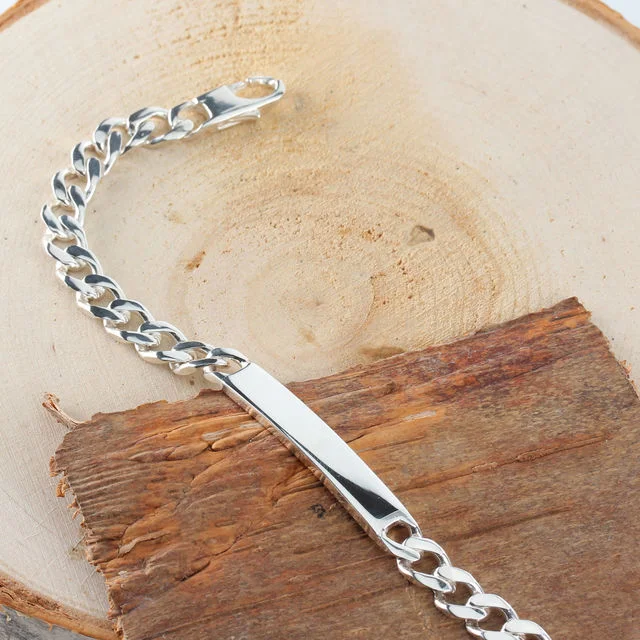 7.8mm Wide Solid Sterling Silver Identity Bracelet