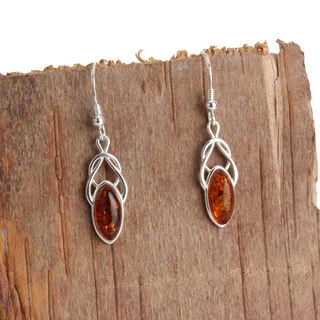 Marquise Honey Baltic Amber Celtic Drop Earrings