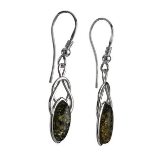 Sterling Silver Marquise Green Baltic Amber Drop Earrings