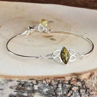 Adjustable Green Baltic Amber Celtic Bangle