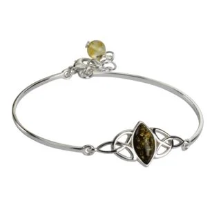 Sterling Silver Green Baltic Amber Bangle