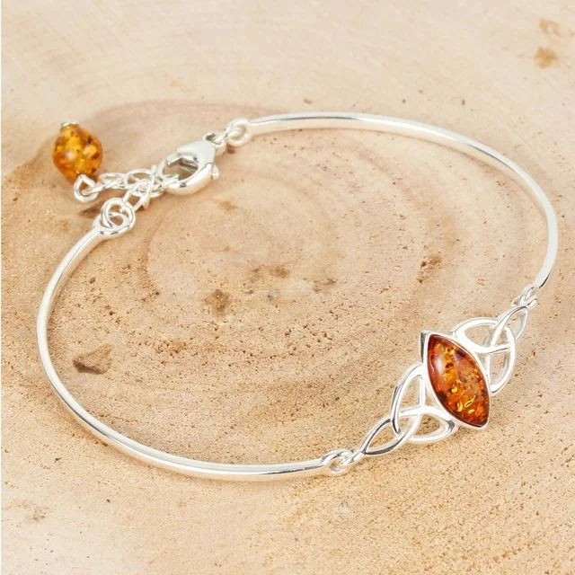 Honey Baltic Amber Sterling Silver Celtic Bangle