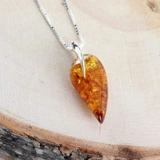 Baltic Amber Leaf Design Sterling Silver Pendant