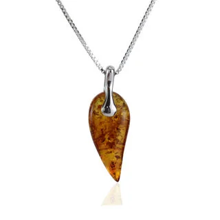 Sterling Silver Honey Amber Leaf Pendant