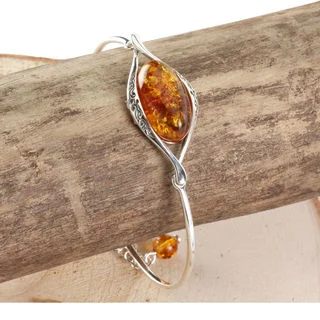 Adjustable Baltic Amber Sterling Silver Bangle